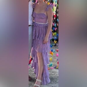 Tularosa Lavender Lace Tiered Dress